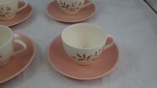 Set MID CENTURY Coral Cup Saucer STEUBENVILLE POTTERY USA PINK FLORAL FAIRLANE 3