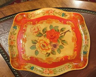 Antique Orange Floral Tray Stamped Made In Occupied Japan Ck 12” X 10 1/2”