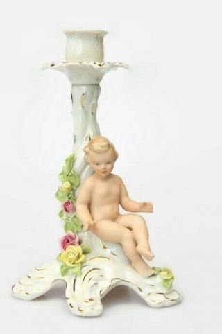 Dresden German antique porcelain cherub figurine candle holder candlestick 3