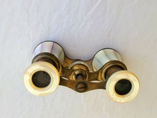 Antique French Mother of Pearl Brass Opera Binoculars Made in Saigon 2