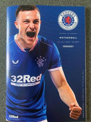 Rangers V Motherwell 22/7/2020 Rare Physical Programme Charity