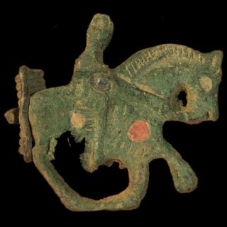 Rare Ancient Roman Bronze Enamelled Horse And Rider Fibula Brooch 200 - 400 Ad (1)