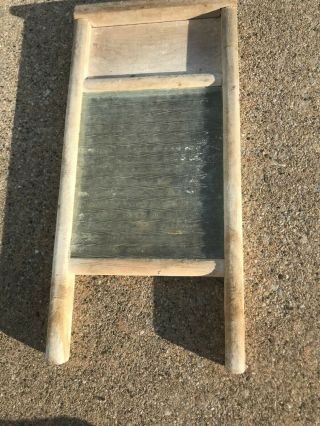 Vintage Wash Board Washboard - Wood & Ribbed Glass - 18 " X 8 - 1/2 "