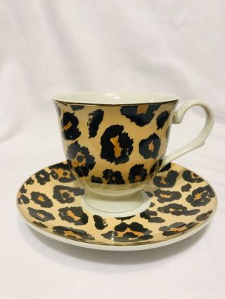 Small Tea Cup And Saucer Leopard Print Elegant Dainty Cute
