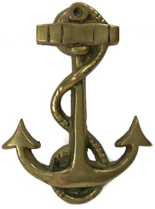 Brass Vintage Anchor Door Knocker With Rope Mcm Nautical Sail Boat Yacht 4.  5”