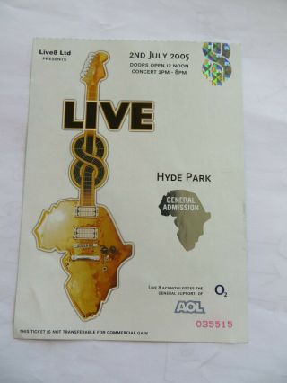 Live Aid 8 - Rare Official Ticket - Madonna,  U2,  Rem,  Paul Mccartney,  Elton 2005