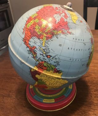 Old World Globe Tin Litho,  Vintage Metal J Chein Toys Desktop