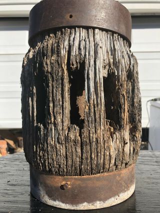 ANTIQUE WAGON WHEEL HUB WOOD WITH METAL BANDS 12 