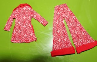 BARBIE DOLL CLONE TAMMY MOD 1970 ' S BELL BOTTOMS & JACKET RED & WHITE POLYESTER 2