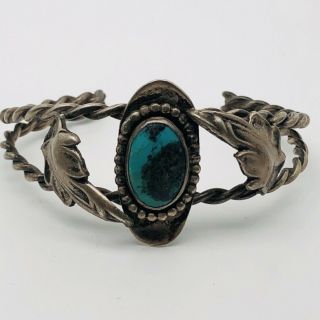 Vintage / Antique Sterling Silver Turquoise Native American Cuff 26.  4 Grams
