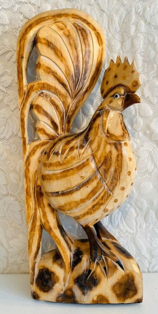 24 " Tall Large Hand Carved Wood Folk Art Rooster Statue Figure Display Vintage