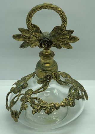 Vintage Glass And Brass Metal Perfume Bottle Dauber Intact 2