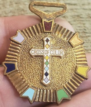 Rare Vintage Masonic Rainbow Girls Cross Of Color Medal Fob Bronze & Enamel