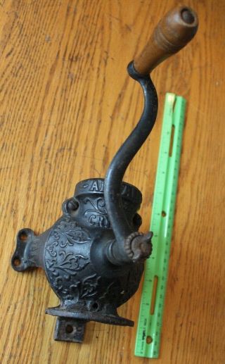 Antique Arcade Crystal Coffee Grinder Mill Wall Mount Cast Iron Vintage Ornate