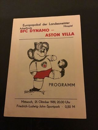 Rare Programme Bfc Dynamo V Aston Villa Ec 21/10/1981 Football Programme