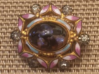 Antique Victorian Enamel Butterfly Wing (?) Opal (?) Doublet Rhinestone Brooch/pin