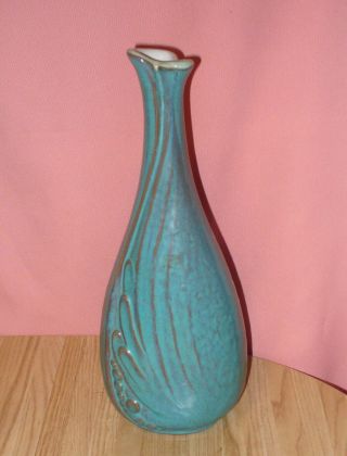 1970 Aqua Blue Glaze Frankoma Pottery Vase 12 - 1/2 " Limited John Franks V - 2 Rare