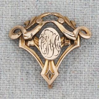 Antique Edwardian Art Nouveau Gold Filled Pocket Watch Fob Holder Pin Brooch