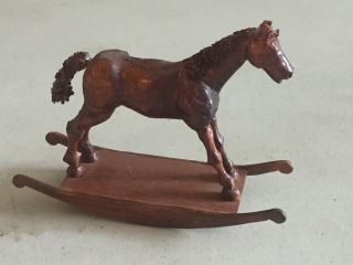Vintage Dollhouse Miniatures Hand Carved Wood Rocking Horse 4 " X 3 " X 1 1/4 "
