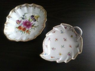 Antique Dresden Hand - Painted Floral Candy Or Side Dishes -