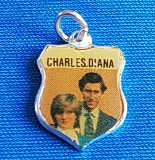 Charles & Diana Rare Silver Travel Shield Enamel Charm For Bracelet