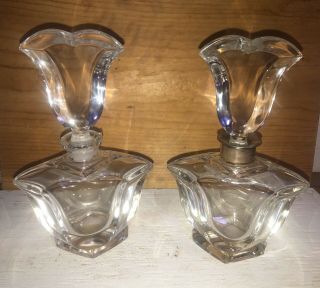 Antique Set Of Two Leaded Crystal Art Glass Perfume Bottles