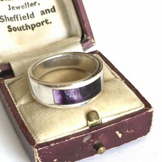Very Rare Vintage Blue John Solid Silver Ring Hallmark 925 Castleton Derbyshire
