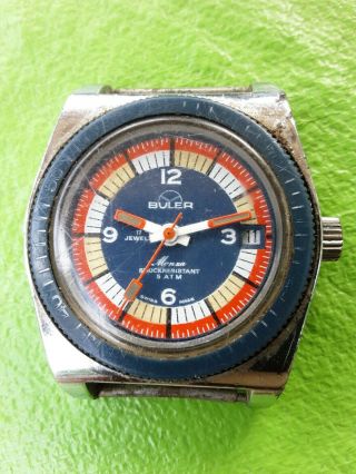 Buler Monxa Diver 5atm Mechanical Hand - Winding Vintage Rare Swiss Watch.