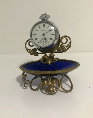 Antique French Ormolu & Opaline Glass Pocket Watch Holder/ Stand Rare