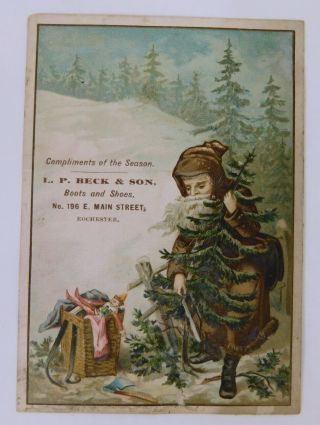 Antique Victorian Trade Card Santa Claus Christmas Brown Robe - Beck & Son Shoes
