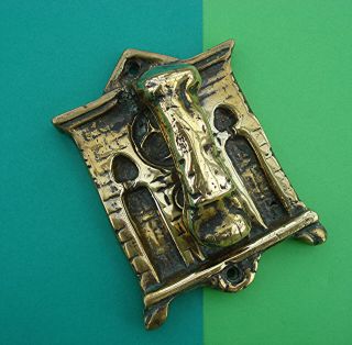 Rare Heavy Antique Brass Door Knocker Arm & Fist Knocking On Building Vintage