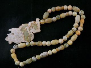 26 " Special Large Chinese Old Jade Beads Necklace W/jade Dragon Pendant Y117