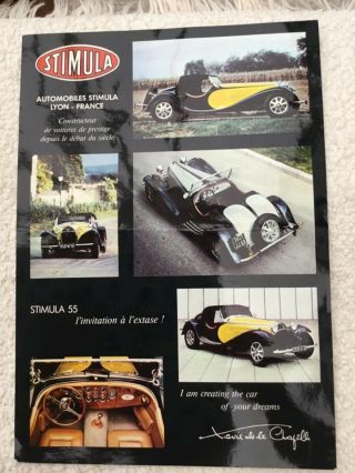 Brochure Stimula Bugatti 55 English And French Text.  Rare