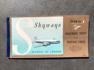 Very Rare Skyways Of London 1955 Flight Ticket With Handley Page Hermes Cover