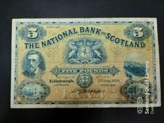 Rare Very Fine 1928 5 Pounds The National Bank Of Scotland Ltd £5 P - 253 Scottish