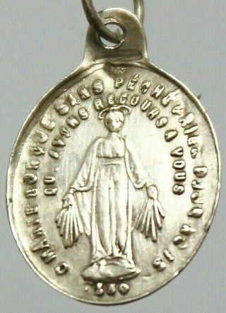 Antique Silver Devotional Art Pendant The Miraculous Medal