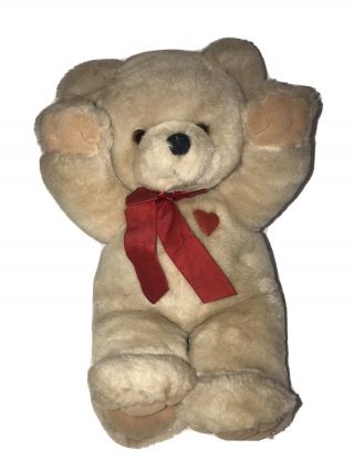 Plush Creations Inc Teddy Bear Tan Red Bow Heart Hands Up Stuffed Animal 15 "