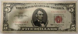 1963 $5 Red Seal Star Note Rare Old Five Dollar Bill Federal Reserve Silver