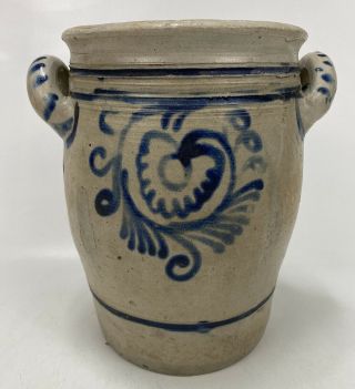 Vintage Stoneware Pottery 2 - Handled Salt Glazed Stoneware Crock Vase 9.  5 " Tall