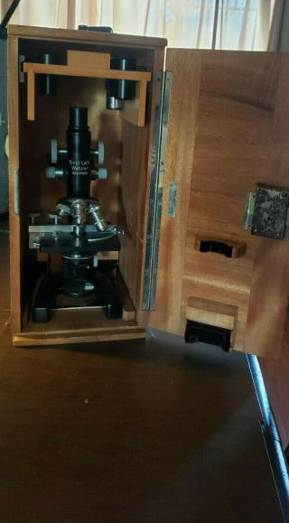 Vintage Antique “ernst Leitz Wetzlar” Microscope In Wooden Case