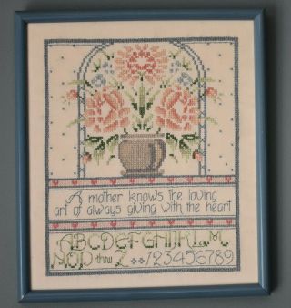 Antique Framed Cross Stitch Sampler 15 X 13 " Alphabet Mothers Wisdom Framed