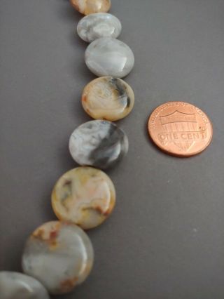 vintage old stock hi shine crazy lace agate puffed coin beads 16mm qty 26 2