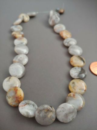 vintage old stock hi shine crazy lace agate puffed coin beads 16mm qty 26 3