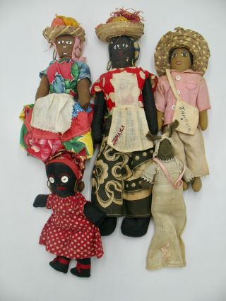 Group Of Vintage Black Caribbean Dolls (and A Bunny)