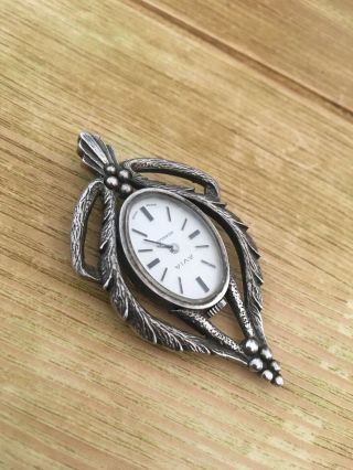 Rare Ladies Vintage Ornate Solid Sterling Silver Avia Mechanical Pendant Watch