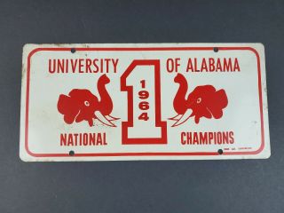 Vintage 1964 Alabama Football National Champions License Plate Metal Rare