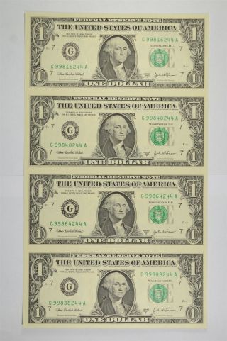 Rare Uncut Sheet 2003 - A $1 Fed Res Notes Choice Unc Never Cut By Treasury 802