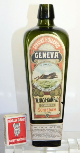 Antique Bottle Rare Leaping Hare Gin Geneva Schiedam 12 Oz Old Bottle 1900 