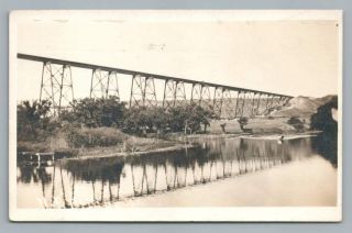 Nprr Railroad High Bridge Valley City North Dakota Rppc Antique Real Photo 1914