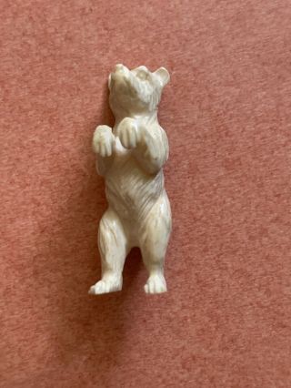 Vintage Chinese African Carved Bovine Bone Bear 1.  25” Rare